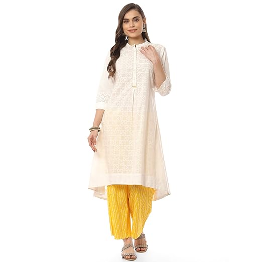 BIBA Women Cotton A - Line Kurta Cropped Palazzo Suit Set