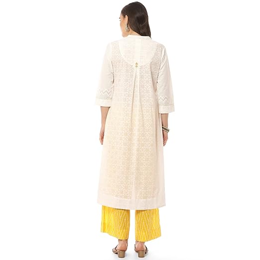 BIBA Women Cotton A - Line Kurta Cropped Palazzo Suit Set