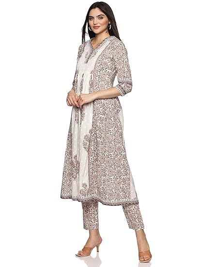 RAJMANDIRFABRICS Women's Cotton Hand Work & Floral Printed Anarkali Salwar Suit Set