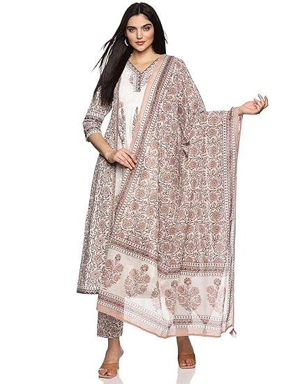 RAJMANDIRFABRICS Women's Cotton Hand Work & Floral Printed Anarkali Salwar Suit Set