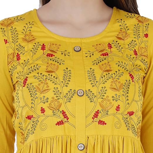 DMP FASHION Women' s Rayon Classy Embroidery Work Flared Kurta