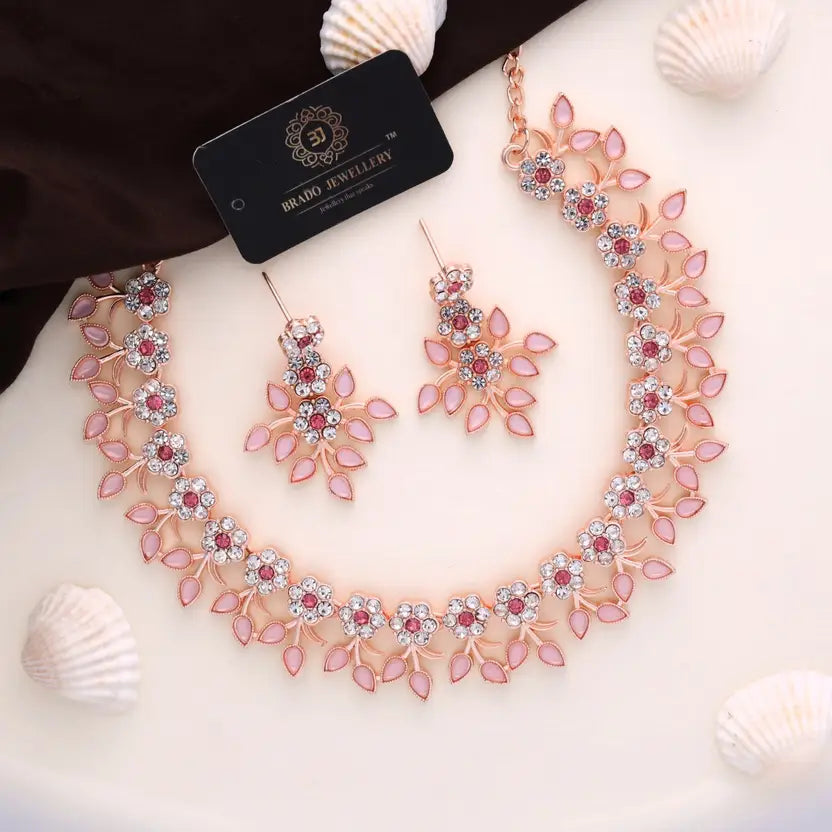 Brass Silver, Gold-plated Pink Jewel Set (Pack of 2