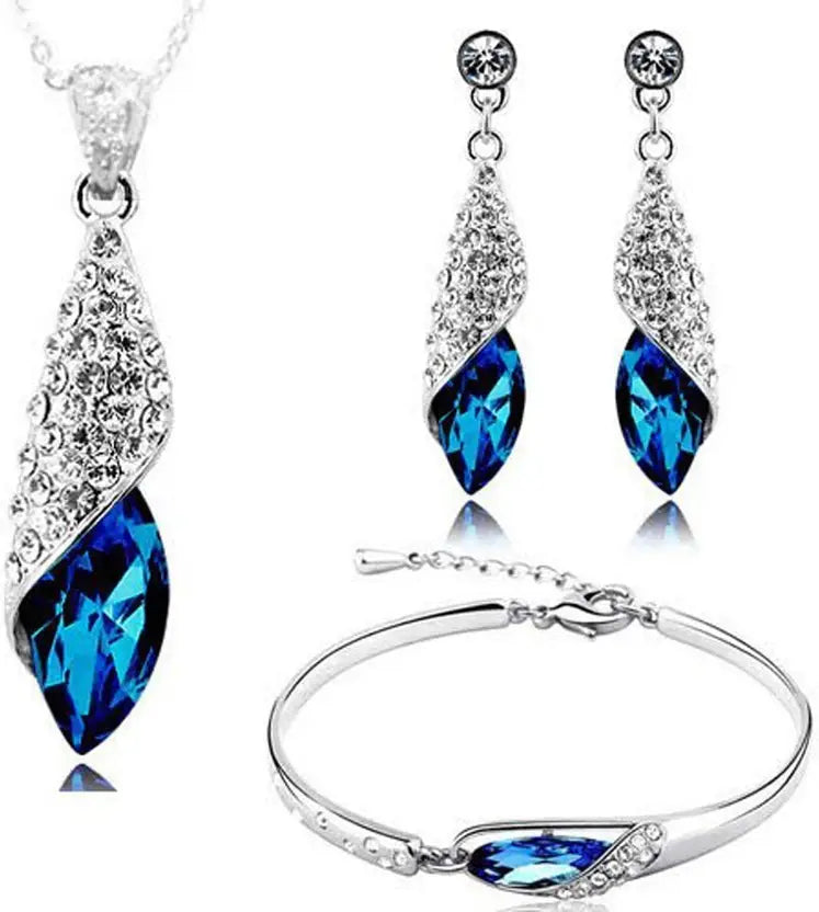 Metal Rhodium Blue, Silver Jewel Set (Pack of 1)