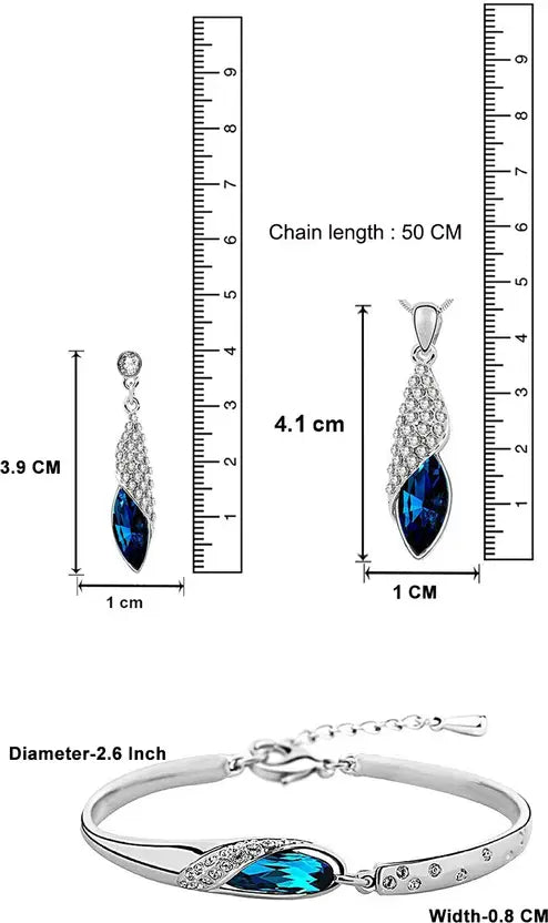 Metal Rhodium Blue, Silver Jewel Set (Pack of 1)