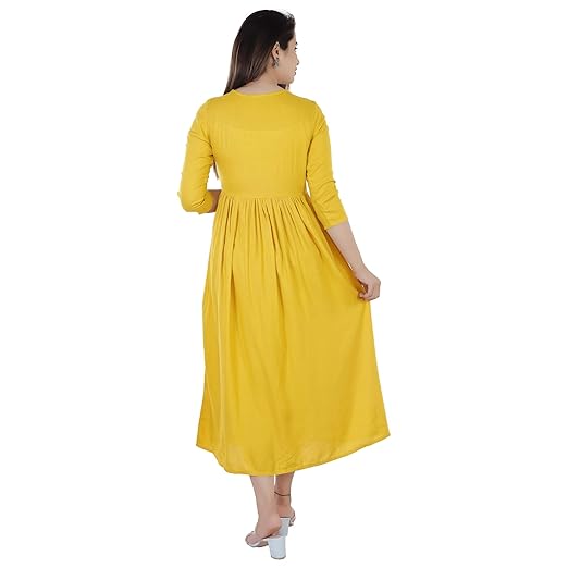DMP FASHION Women' s Rayon Classy Embroidery Work Flared Kurta