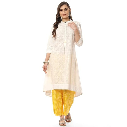 BIBA Women Cotton A - Line Kurta Cropped Palazzo Suit Set
