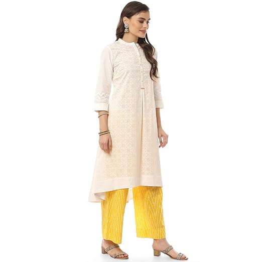 BIBA Women Cotton A - Line Kurta Cropped Palazzo Suit Set