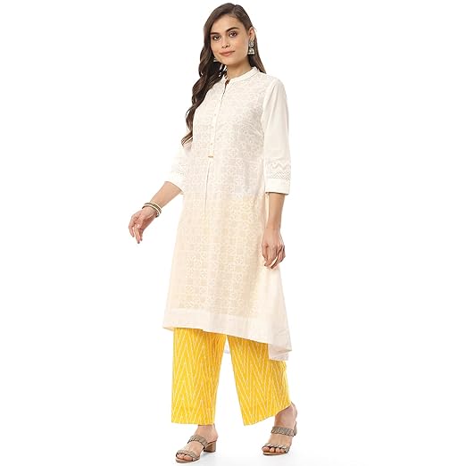 BIBA Women Cotton A - Line Kurta Cropped Palazzo Suit Set