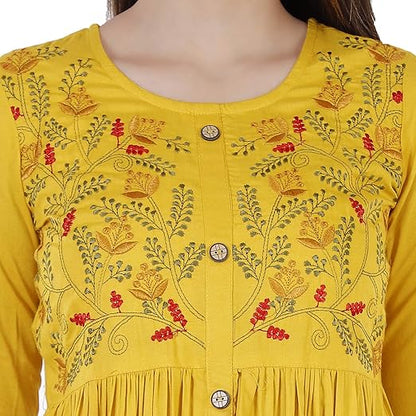DMP FASHION Women' s Rayon Classy Embroidery Work Flared Kurta