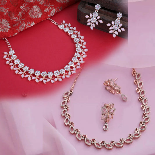 Brass Silver, Gold-plated Pink Jewel Set  (Pack of 2