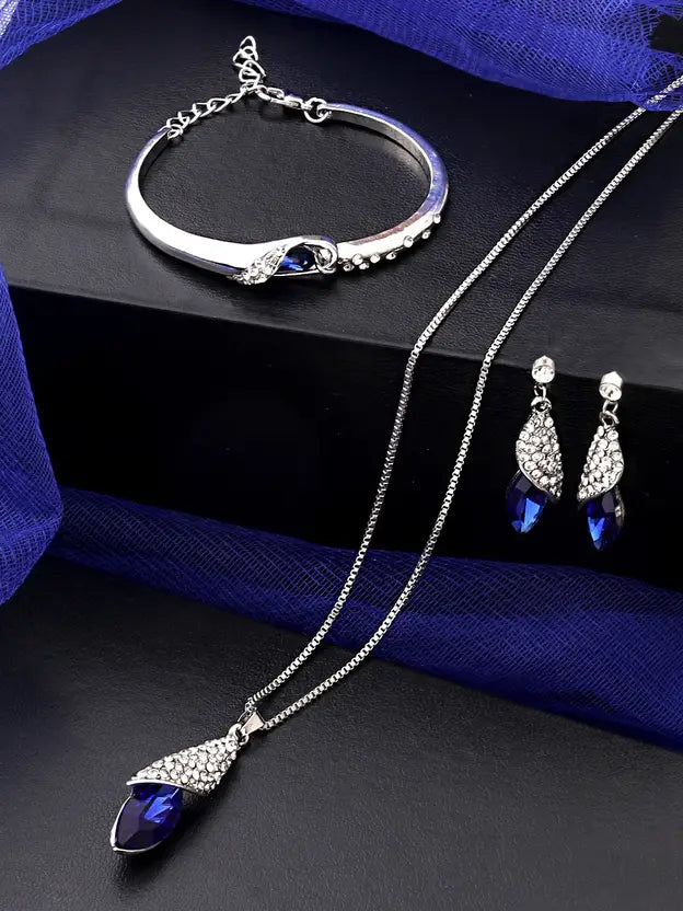 Metal Rhodium Blue, Silver Jewel Set  (Pack of 1)
