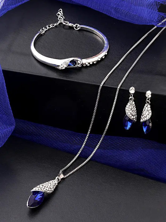 Metal Rhodium Blue, Silver Jewel Set  (Pack of 1)